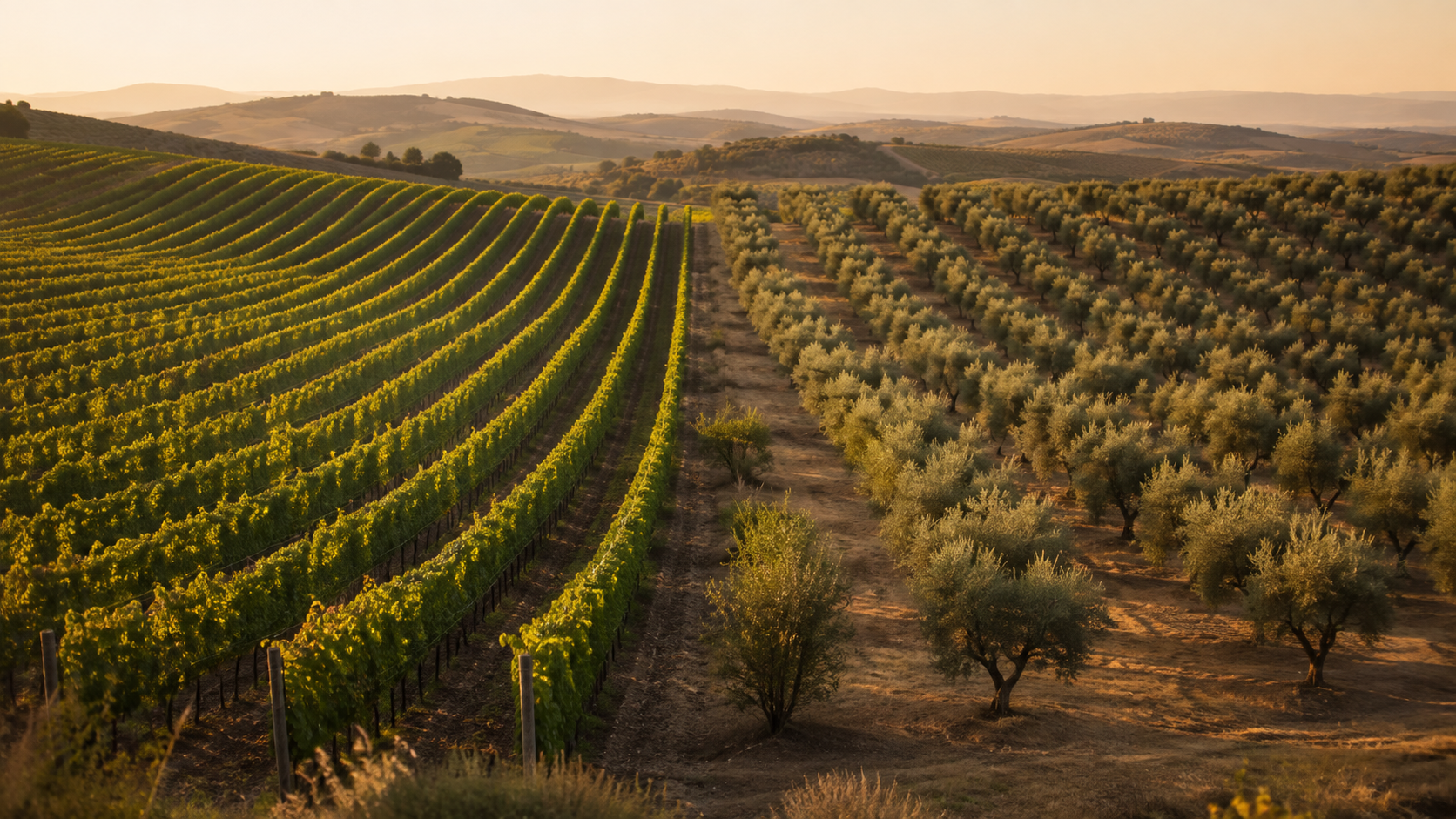 Wine tasting terrace overlooking vineyard-covered hills